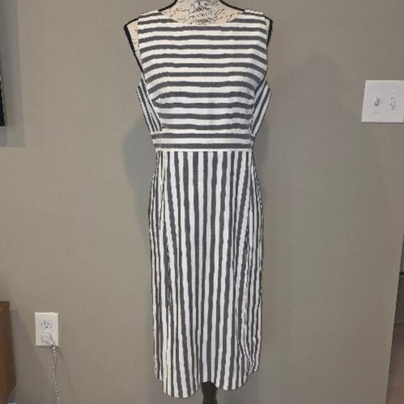 Ann Taylor Dresses & Skirts - Ann Taylor Blue Ivory Striped Sheath Dress - Size 8